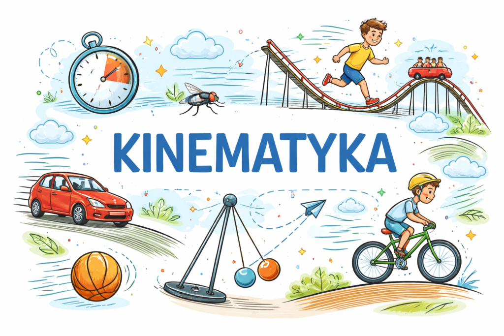 Kinematyka, czyli ruch na przykładach: auto, rower, biegacz, kolejka, wahadło, piłka