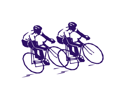 Rysunek przedstawiający dwoje rowerzystów - ilustracja do zadania prędkość średnia z dwóch etapów.