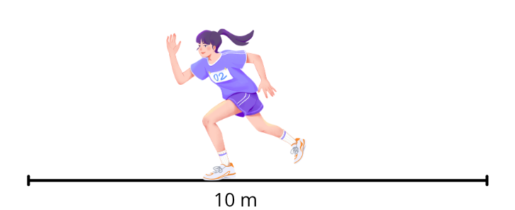 Ilustracja do wpisu "Różnica między drogą a przemieszczeniem" - sprinter na dystansie 10 m.